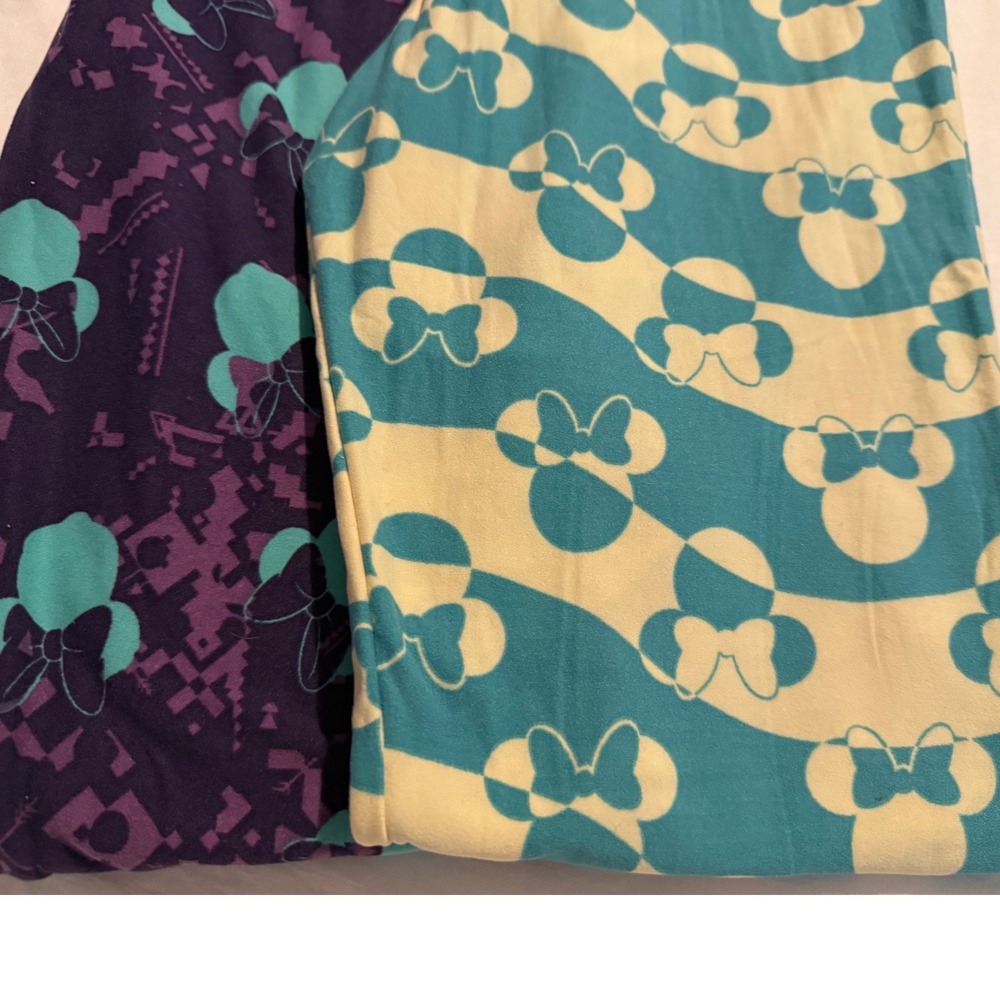 LuLaRoe Disney Minnie Mouse Leggings Bundle 2 Pairs One Size OS Purple Teal